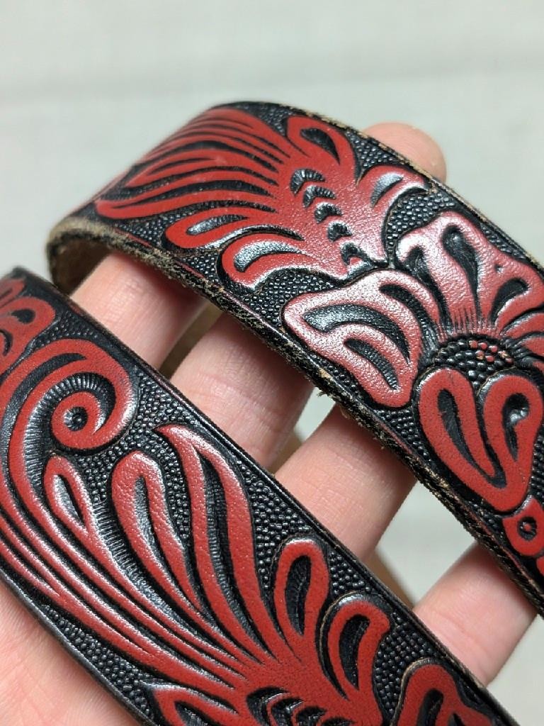 Vintage Brand By Caldwell Tooled Leather Western Belt Pink Rhinestone Buckle 34 Western Leather Pink Belt - Etsy main image 2