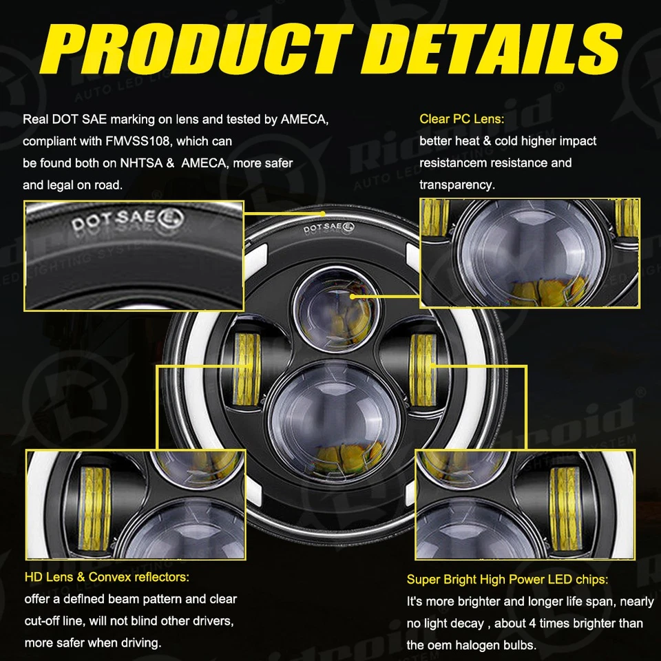 Faro LED redondo Hi-Lo DRL para Suzuki Boulevard C50 C90 S40 M90 M109 7" pulgadas Foto 4 de 4