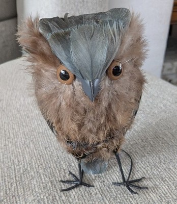 Realistic lifelike Owl feathers Faux Fur 6 Inches Tall Stands Collectible Nice