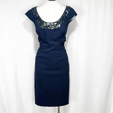 Adrianna Papell Gemstone Neck Sheath Dress Navy Blue size 10 NWOT