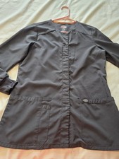 Womens Sz S Dickies Long Sleeve Scrub Top Snap Up Gray Stretch Euc