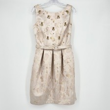 Eliza J Gold Metallic Brocade Fit & Flare Cocktail Dress Sz 6 Belt Elegant Party