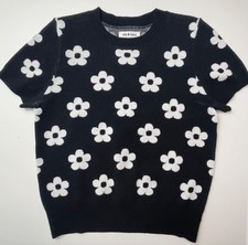 NWT Girls Nik & Leksi daisy short sleeve sweater 14 & 16 black white thick soft