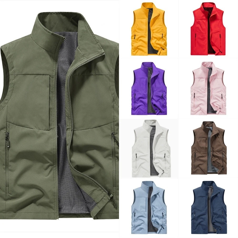 Men Women Workwear Vest Pockets Fishing Outdoor Vest Workwear Gilet Casual