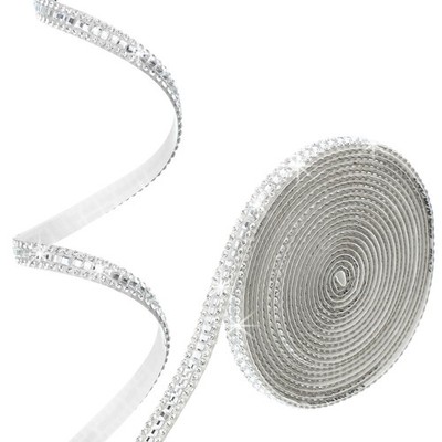 3 Yards x 0.3 Inch Self Adhesive Rhinestone Ribbon, Style 3, White