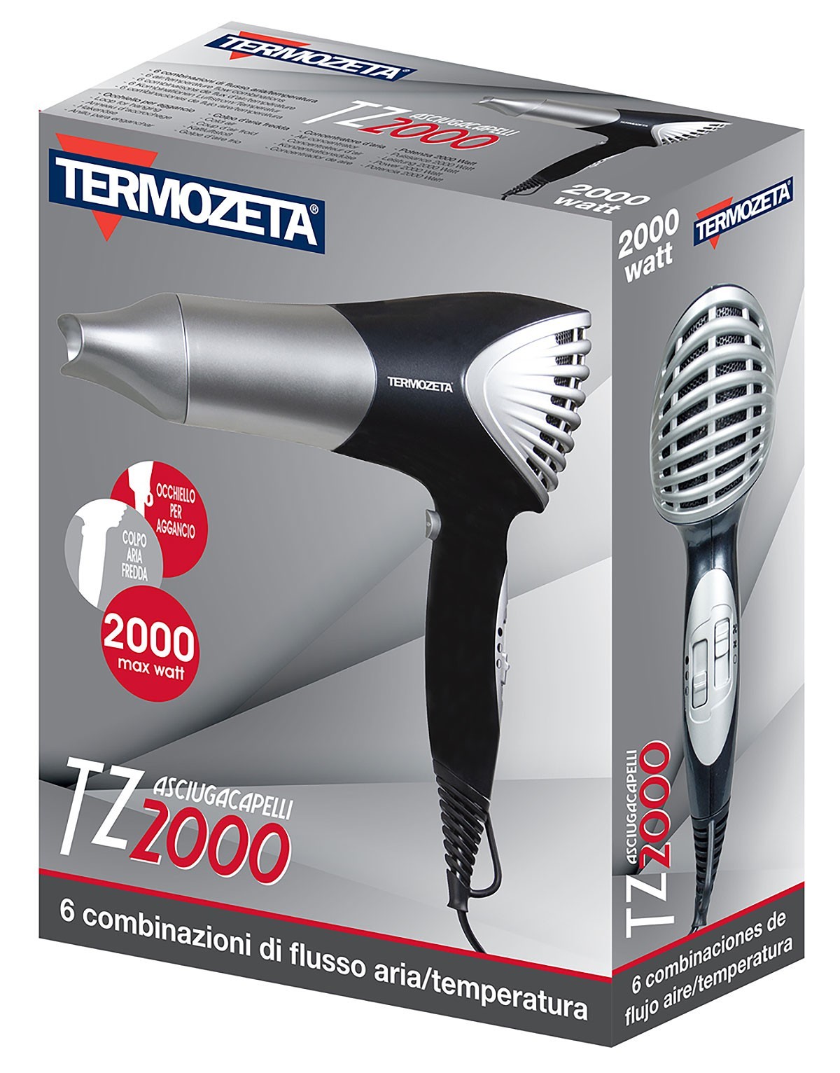 Asciugacapelli Termozeta TZ2000 2000W con 6 Regolazioni - Capelli Sani