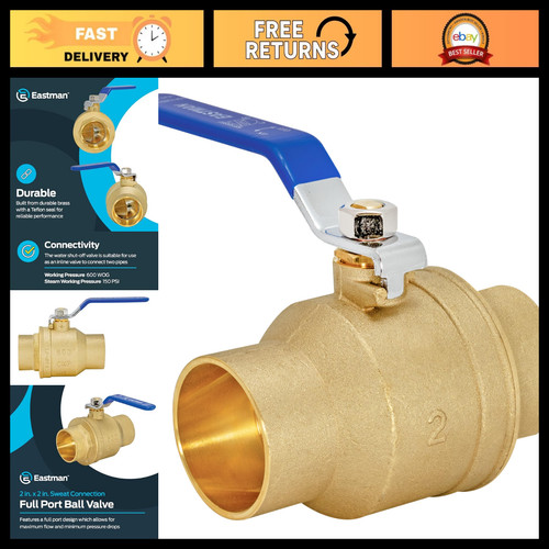 Heavy Duty Full Port Brass Ball Valve 2" Sweat Connection, Lead-Free, Durable
