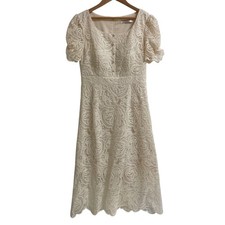 GINZA COUTURE Sequin Lace Dress, Short Sleeve, Size 6, Light Beige Women USED