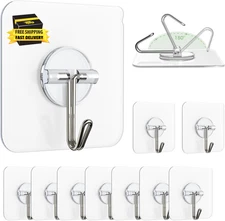 Adhesive Wall Hooks for Hanging, Clear Removable Window Hooks 13 Lb Stainless St