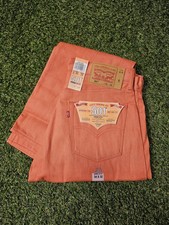 Mens LEVIS Classic 501 SHRINK TO FIT Coral Red 34x32 RAW DENIM RIGID pastel