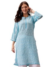 Ada Indian Hand Embroidered Chikankari Ethnic Wear Georgette Kurta Kurti Tuni...