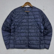 Uniqlo Lightweight Down Liner Jacket Navy Blue Collarless Snap Front Women's M