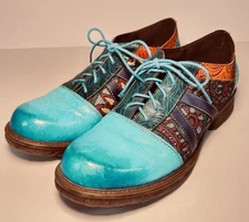 Socofy Bohemian Eclectic Multi-Color Leather Oxford Women's Shoes Sz US 8 EU 39