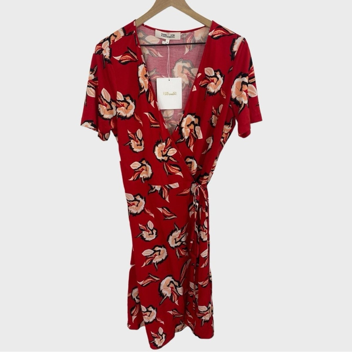 ワンピースその他 DIANE VON FURSTENBERG Women Dresses DVFDL4S005 ODTFL RED Diane von Furstenberg NEW Red Floral Short Sleeve Wrap Dress