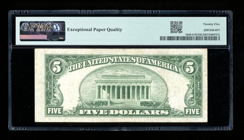 DBR 1934-C $5 FRN Chicago Wide STAR Fr. 1959-Gw* PMG 25 EPQ Serial G02263145* - Picture 2 of 2