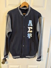 Mens MV Sport Lambda Sigma Upsilon Fraternity Snap Up Varsity Jacket Sz M