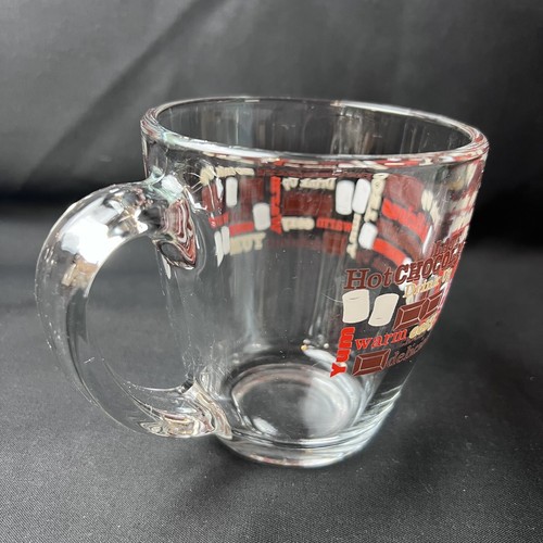 Collectible Libbey Hot Chocolate Typography Glass Mug Warm Yum Drink Up VGUC - Picture 3 of 7