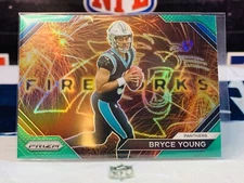 2023 Panini Prizm Bryce Young Fireworks #F-6 Green Prizm Carolina Panthers 🏈