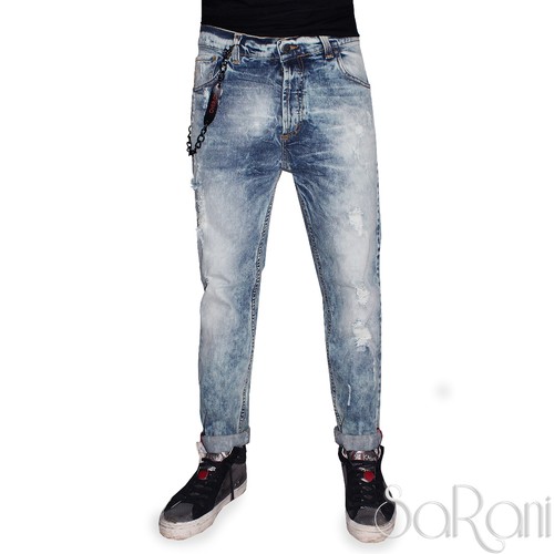 Pantaloni Jeans Uomo Casual Over-D Strappato Denim Cotone Stonewashed  Catena | eBay