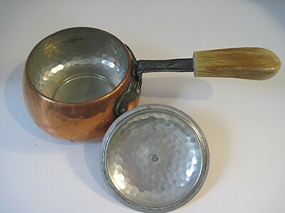 Stockli-Netstal-Vintage Hammered-Copper-Pot-With-Wooden-Handle
