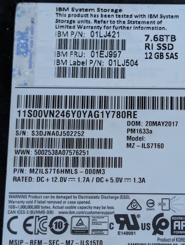 SSD IBM 7,68 To MZ-ILS7T60 2,5" 12 Go/s SAS PM1633a - Photo 2/5
