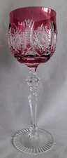Beyer Cranberry Red Cut to Clear Crystal Hock Wine Glass Goblet West Germany