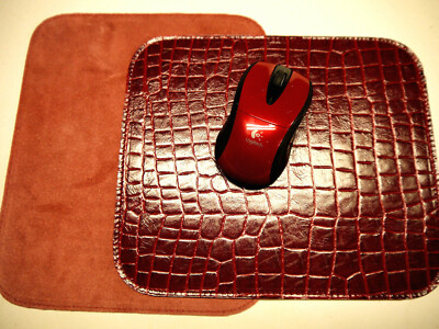 Leather Mouse Pad. Crocodile Red  Made in USA
