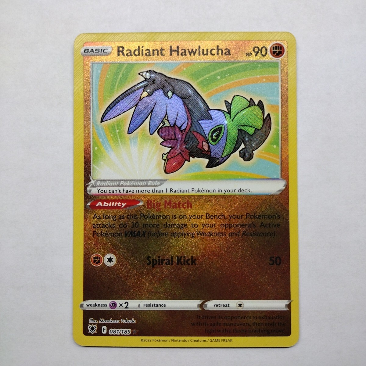 Radiant Hawlucha 81/189 Holo Rare Astral Radiance Pokemon Card - Same Day Shipp