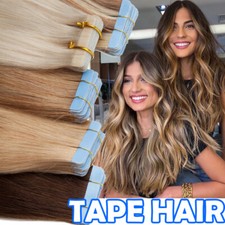Tape In Real Remy Human Hair Extensions Thick 60PCS Full Head Skin Weft Balayage