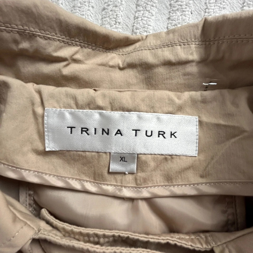 Trina Turk Womens Cotton Blend Trench Coat Jacket XL Beige Cape Back Pockets - Image 3 of 4