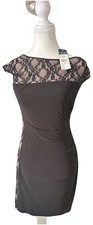 CHAPS Women’s XS Rutched Little Black Dress Lace Lined Side Panels Preppy $100