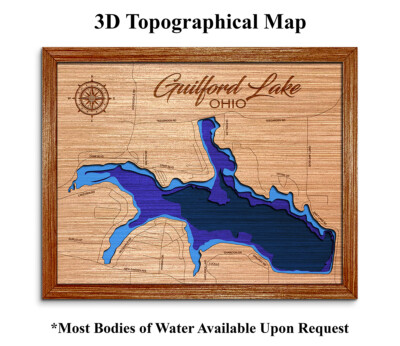 Guilford Lake OH 3D laser cut wood lake map. lake house wall decor