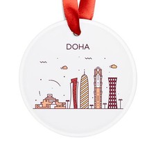 DOHA QATAR Skyline, Round White Acrylic Ornament, Personalized Gift