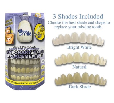 INSTANT SMILE MULTI-SHADE TEMPORARY REPLACEMENT TEETH KIT 3 SHADES 30 TEETH