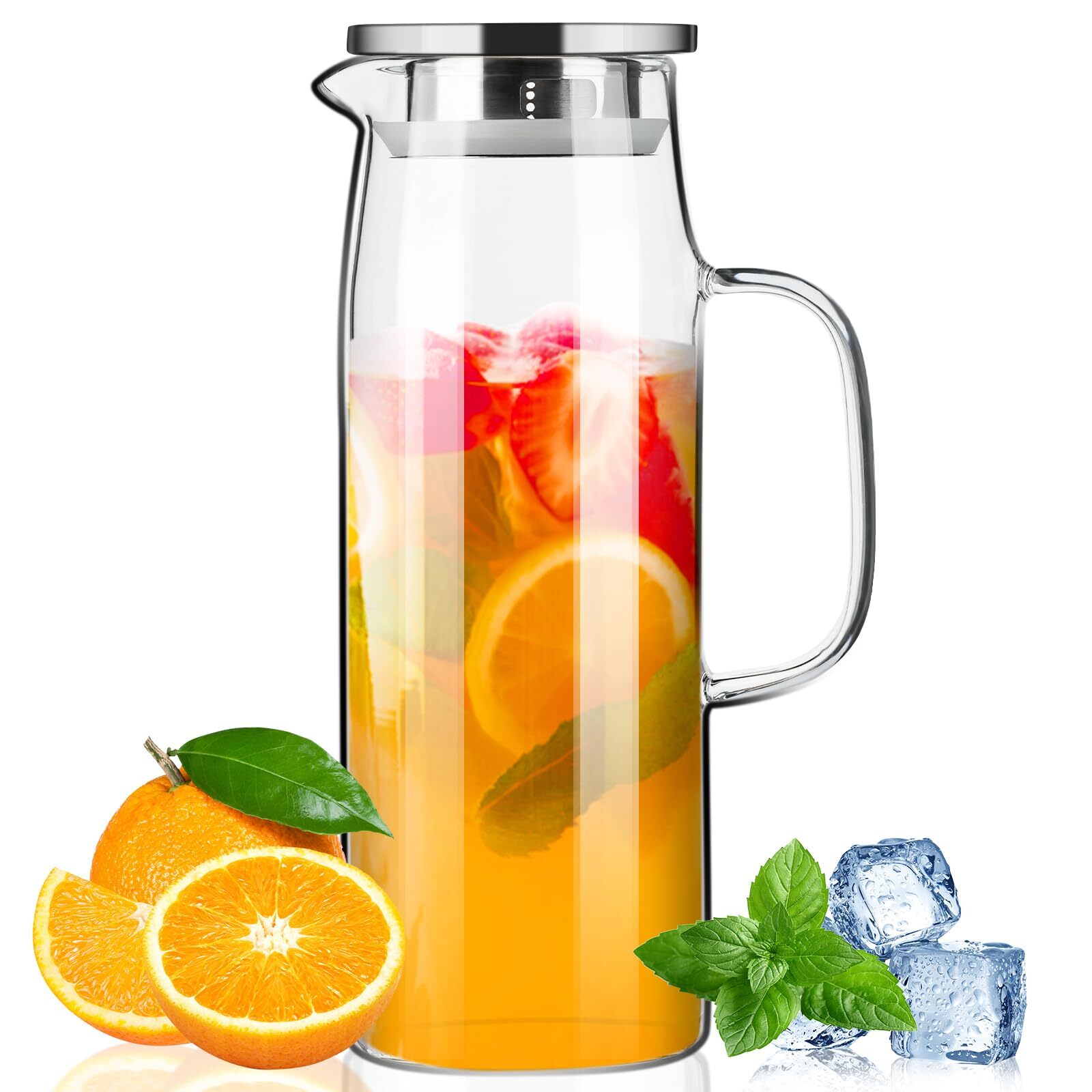 50oz Glass Pitcher with Lid and Spout for Hot or Cold Beverages