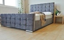 Image of Florence Diamante Bed Upholstered Chenille Many Colours And Sizes Made In UK