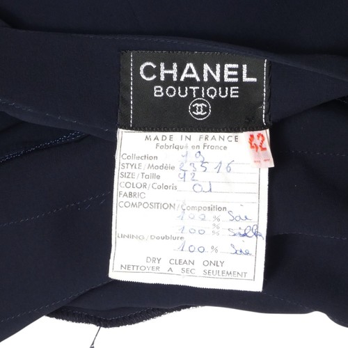CHANEL BOUTIQUE- 1980s Navy Pleated Chiffon Dress, Size 12 - Picture 7 of 7