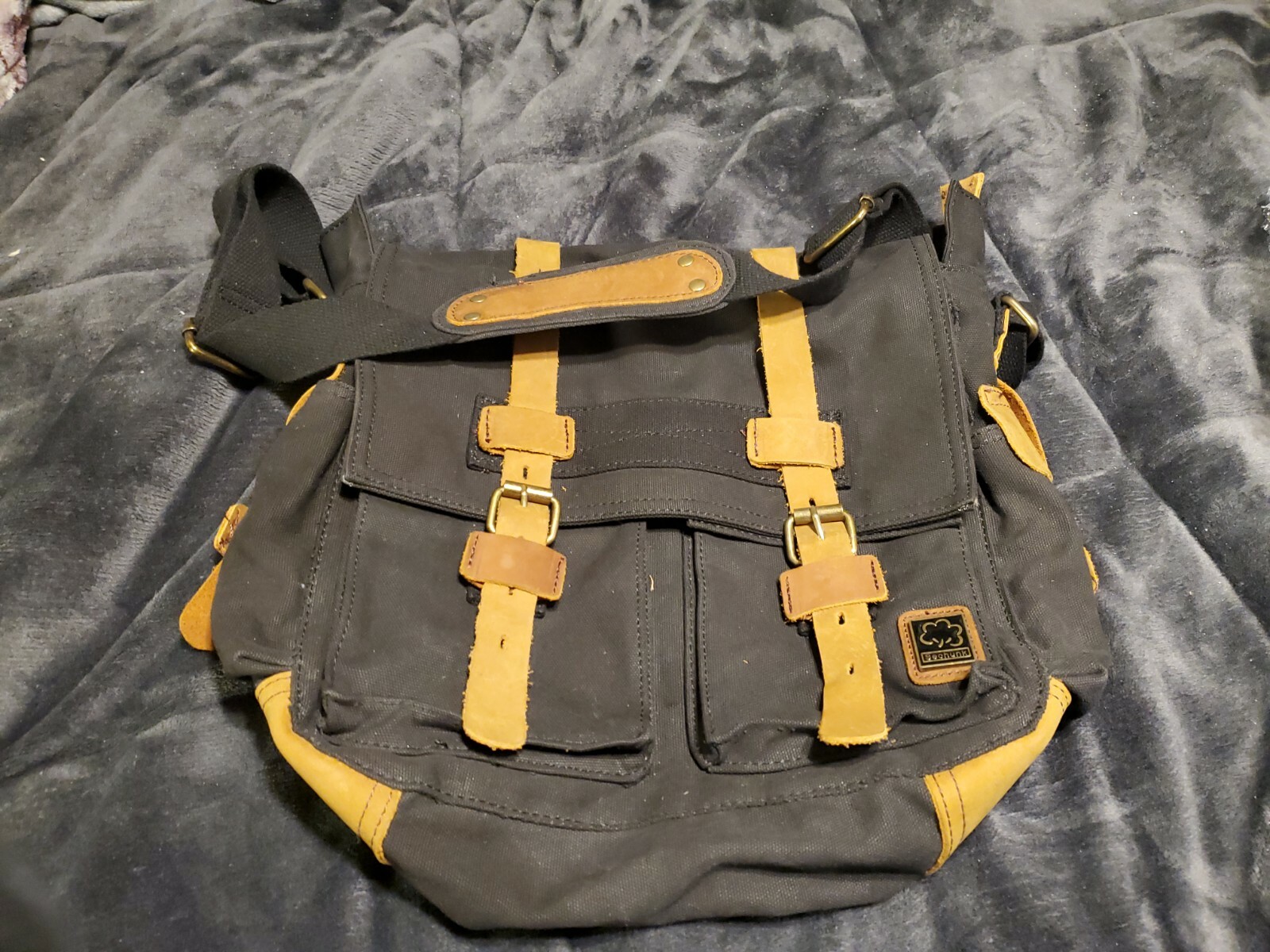 Sechunk Vintage Military Leather Canvas Laptop Bag Messenger Bags