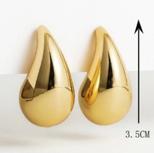 Large Statement Gold Metallic Dome Water Drop Stud Earrings Teardrop Pierced E54
