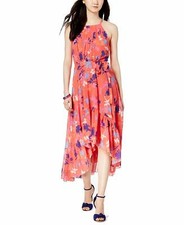 Vince Camuto Women's Printed Chiffon Halter High-Low Dress - Size 14