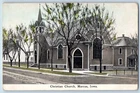 Marion Iowa IA Postcard Christian Church Street Trees Exterior 1912 Antique