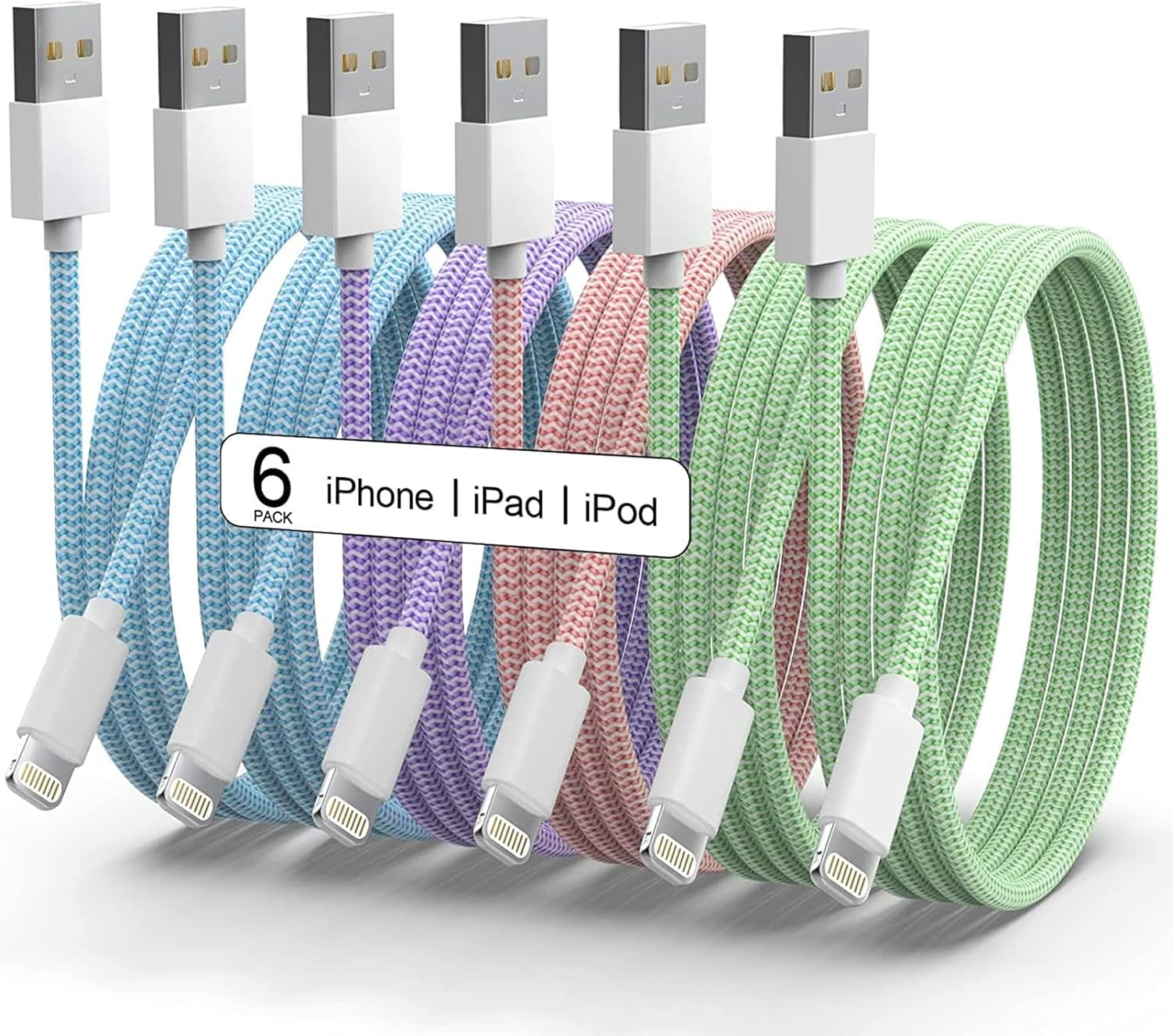 6Pack [Mfi Certified] for Iphone Charger 3/3/6/6/6/9 FT Long Lightning Cable Fas
