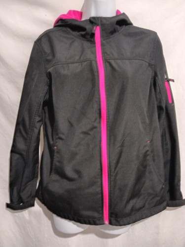 FreeTech Size M 8-10 Black Long Sleeve Hooded Zip Front Jacket Pocket - Picture 2 of 9