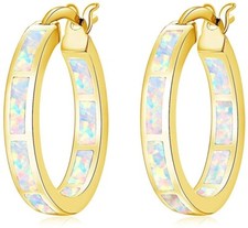 Hawaii 20mm Round  Gold White Fire Opal Earrings Silver Filled For Women Girls