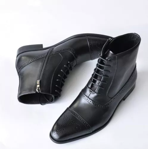 New Men Dress Formal Boots Chelsea Boots Boot Leather Wingtip High Top Shoes UK - Picture 6 of 25