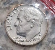 1980 D  FRANKLIN D. ROOSEVELT DIME (10c) BU UNCIRCULATED In Cellophan 