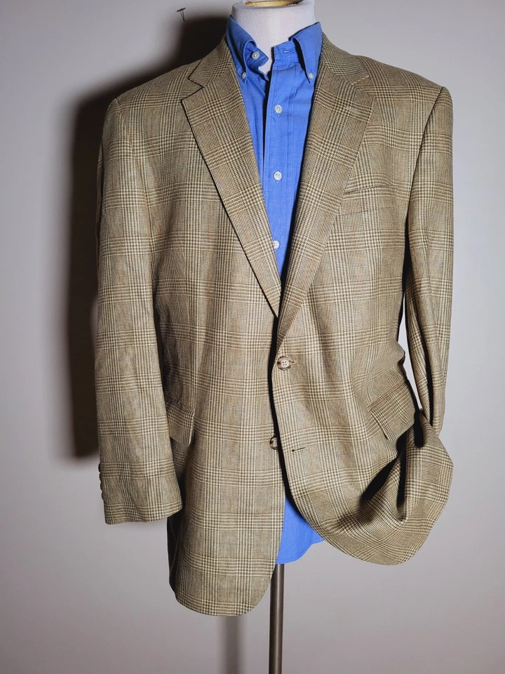 Chaqueta Blazer Abrigo Deportivo 43L Naranja Azul Cuadros Ventana Lana SEDA. Banco Foto 2 de 4