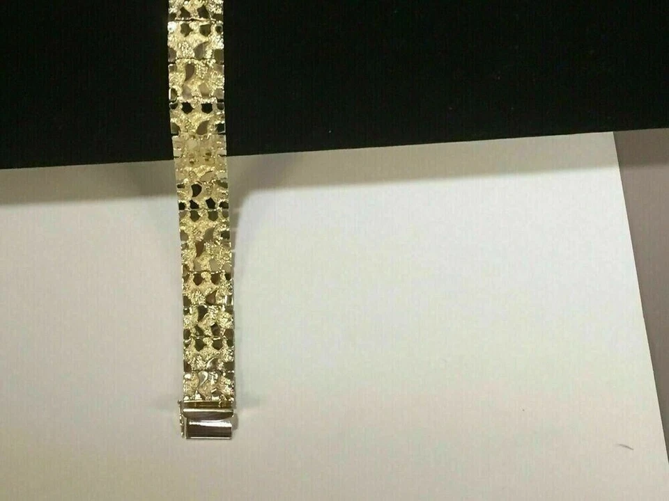 14k Yellow Gold Finish Handmade Adorable Men's Nugget Bracelet 17 mm 8.5" Inch - Image 3 of 4
