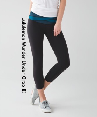Lululemon Wunder Under Crop III Black / Tofino Teal / Alberta Lake. Size 4