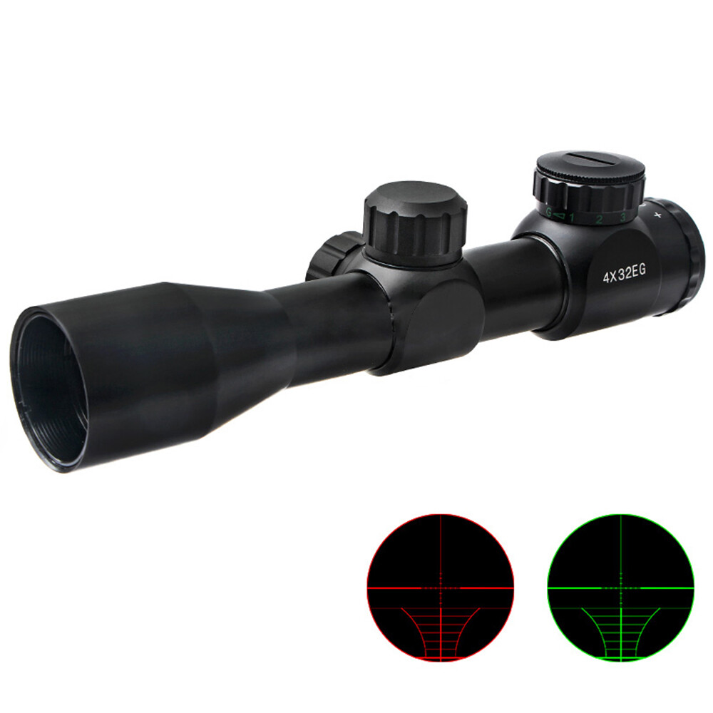 4X32 Rifle Scope Mil Dot Illuminated Red&Green Optics Hunting + 2X